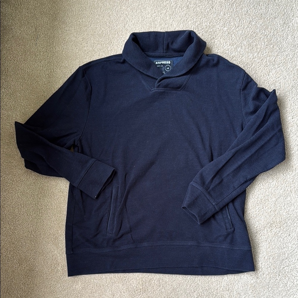 Express Navy Shawl Collar light weight fleece Relaxed Fit